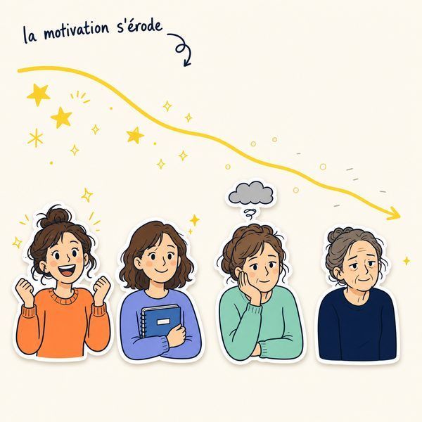 L'érosion de la motivation au fil de la carrière — illustration