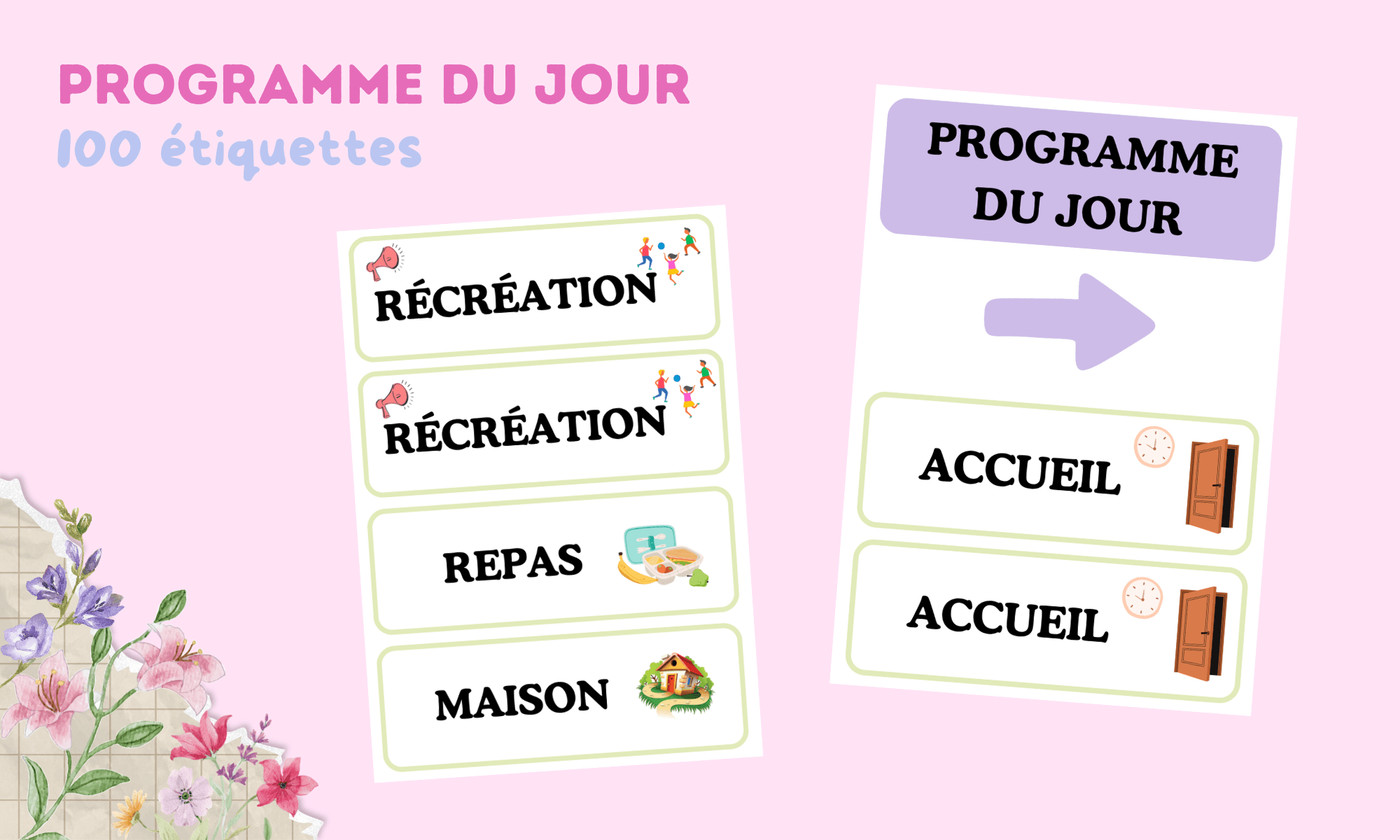 Aperçu étiquettes programmes du jour Maitresse Romy vignette1