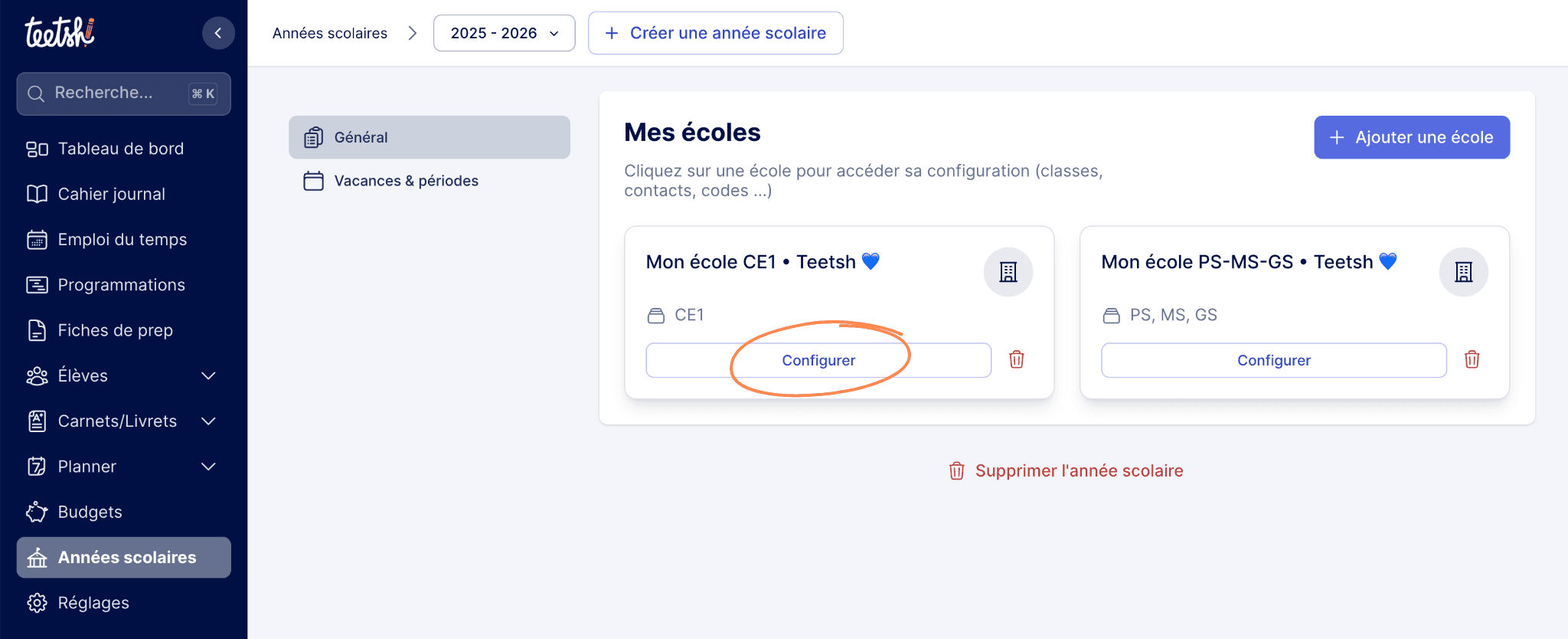 Aperçu Cliquer sur Configurer