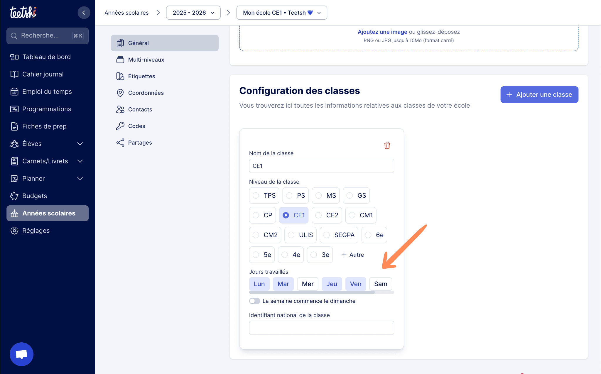 Aperçu Sélectionner les jours travaillés