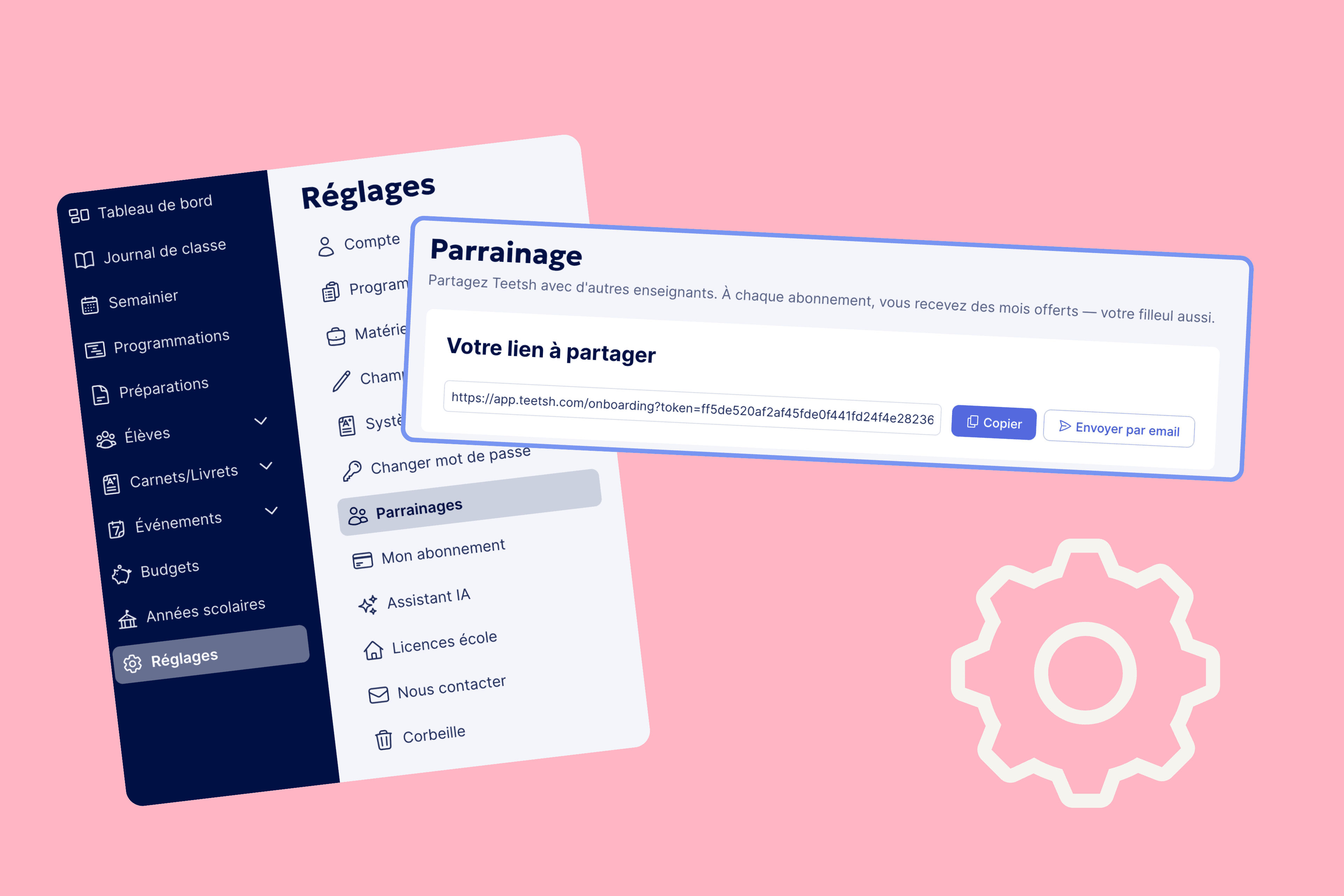 le lien de parrainage se situe dans les réglages