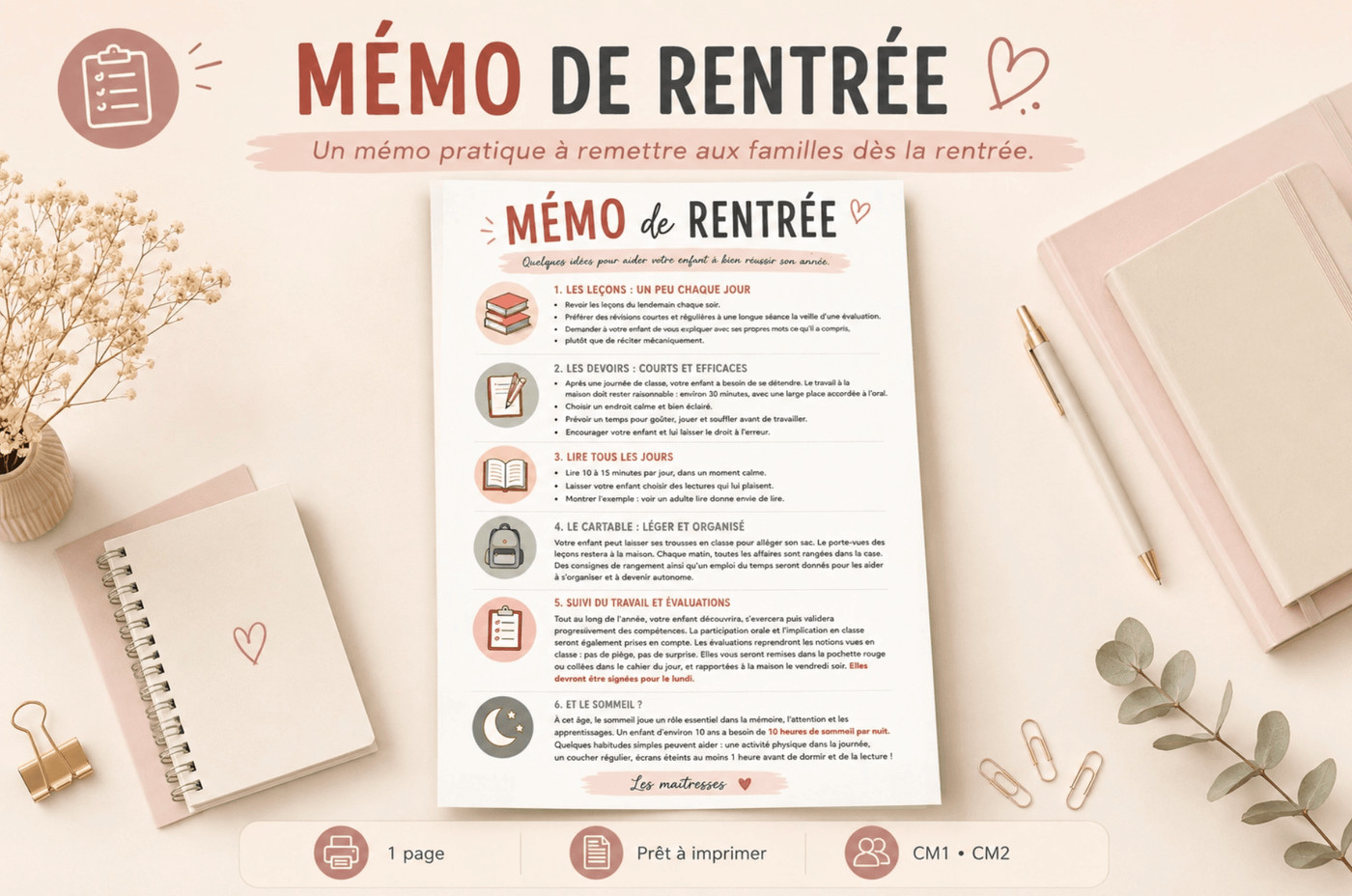Mémo de rentrée Madame Maitresse