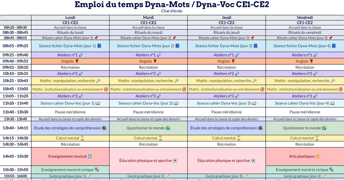 Emploi du temps CE1-CE2 - Cycle 2 - Teetsh