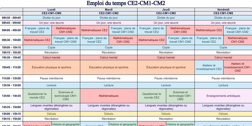 Modèles d'emploi du temps cycle 1, 2 et 3 - Teetsh