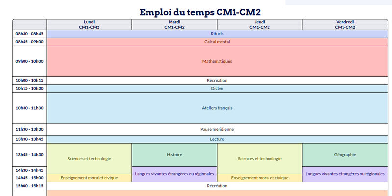 Modèle d'emploi du temps CM1-CM2 - aperçu