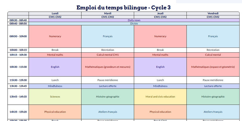 Modèle d'emploi du temps CM1-CM2 - aperçu