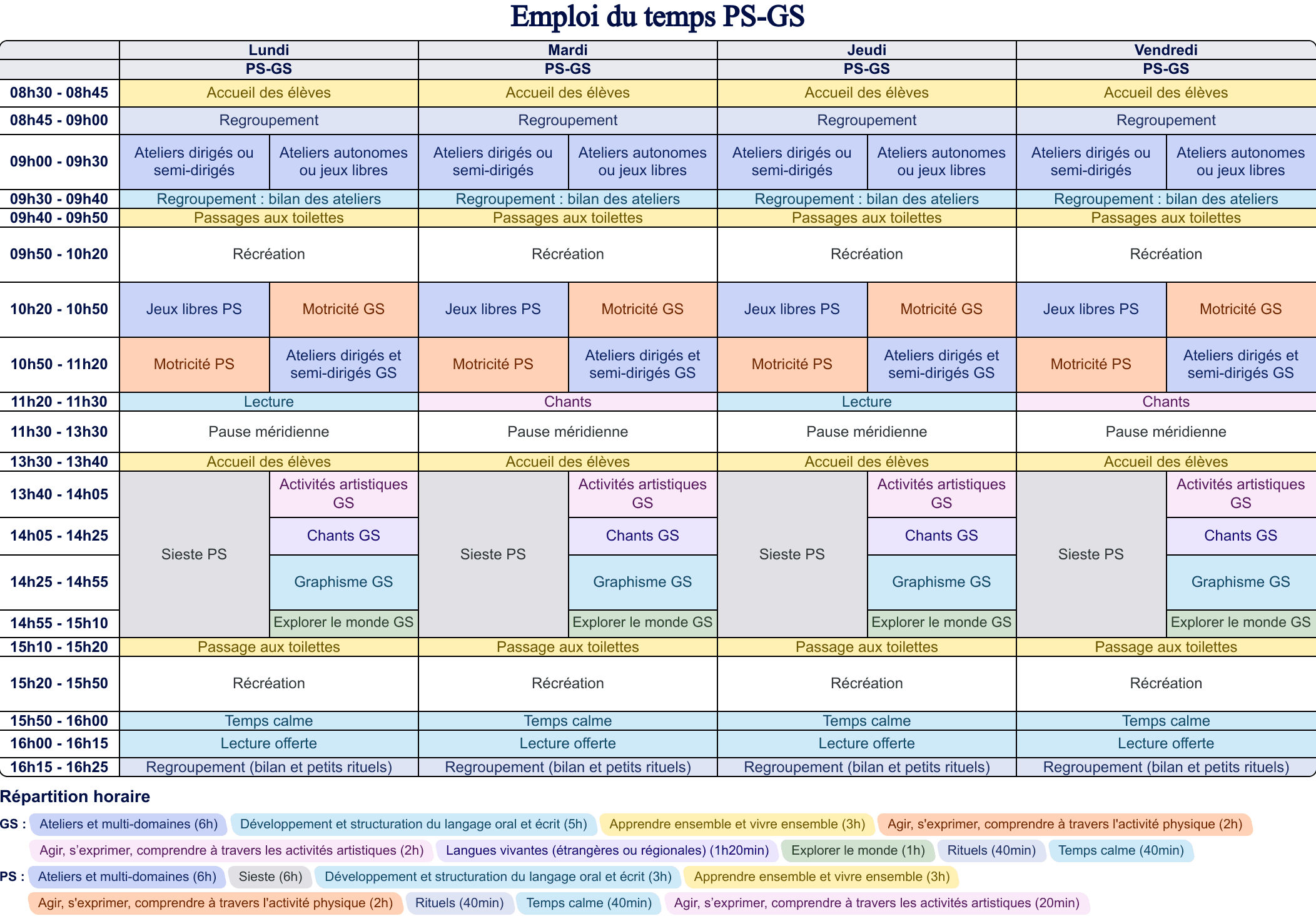Modèle d'emploi du temps Maternelle - aperçu