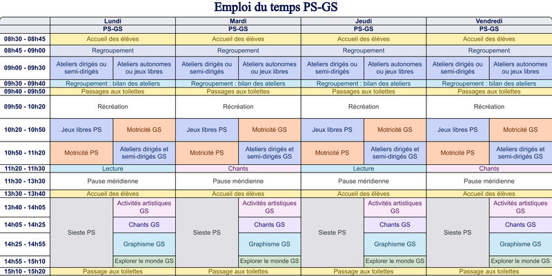 Modèle d'emploi du temps Maternelle - aperçu
