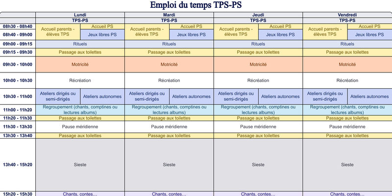 Modèle d'emploi du temps Maternelle - aperçu