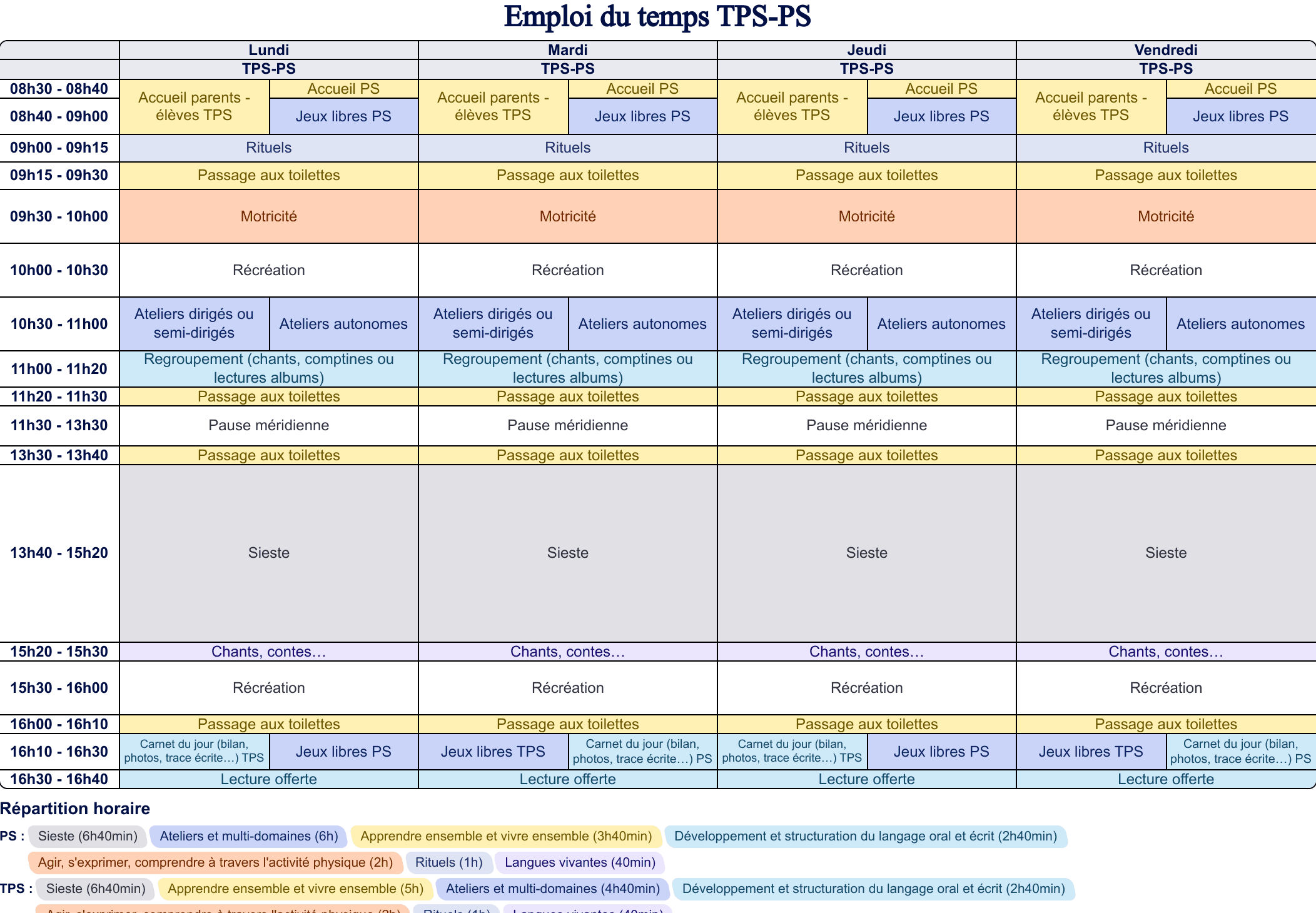 Modèle d'emploi du temps Maternelle - aperçu