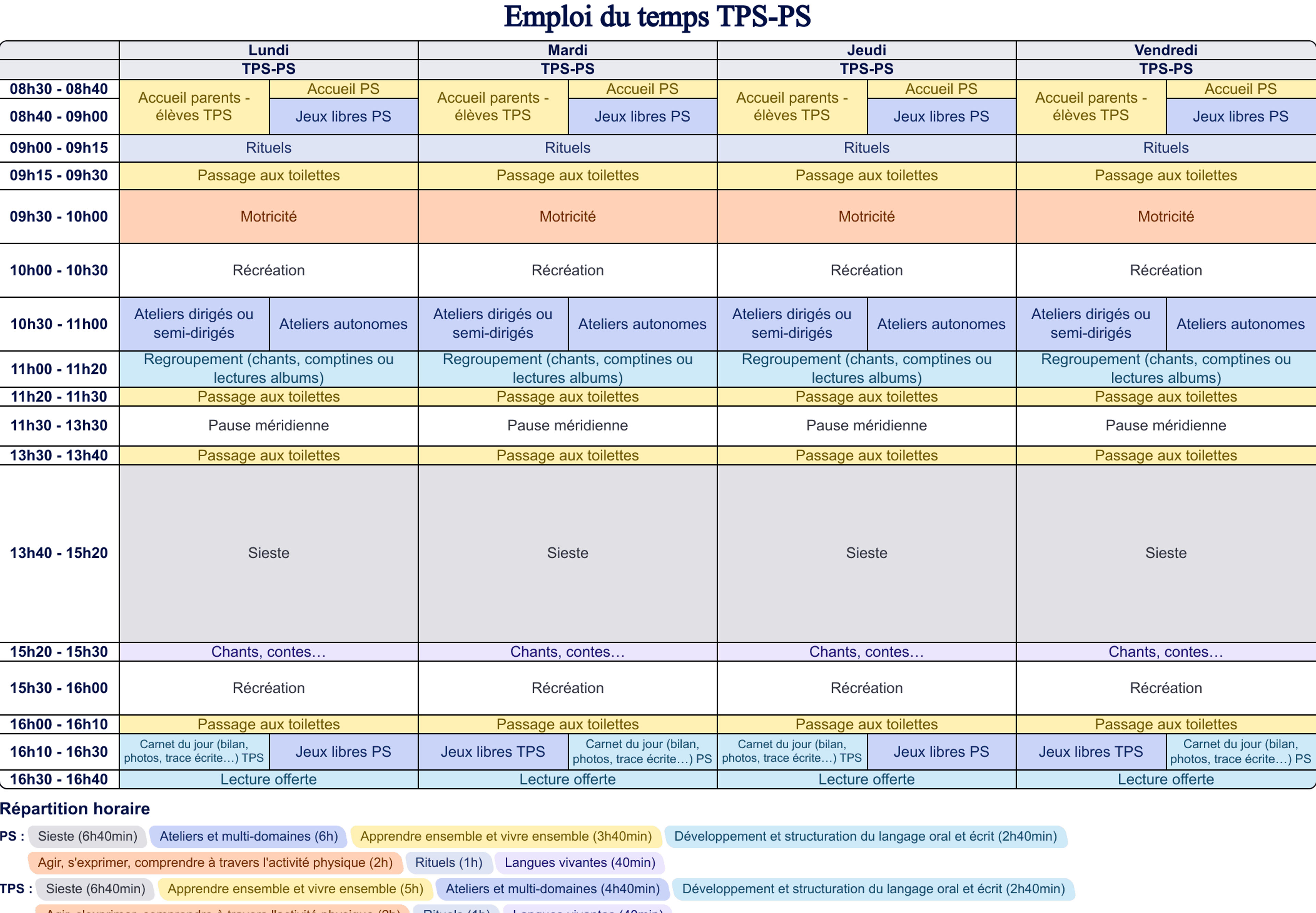 Emploi du temps TPS-PS - Cycle 1 - Teetsh