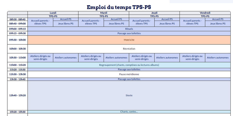 Modèle d'emploi du temps Maternelle - aperçu
