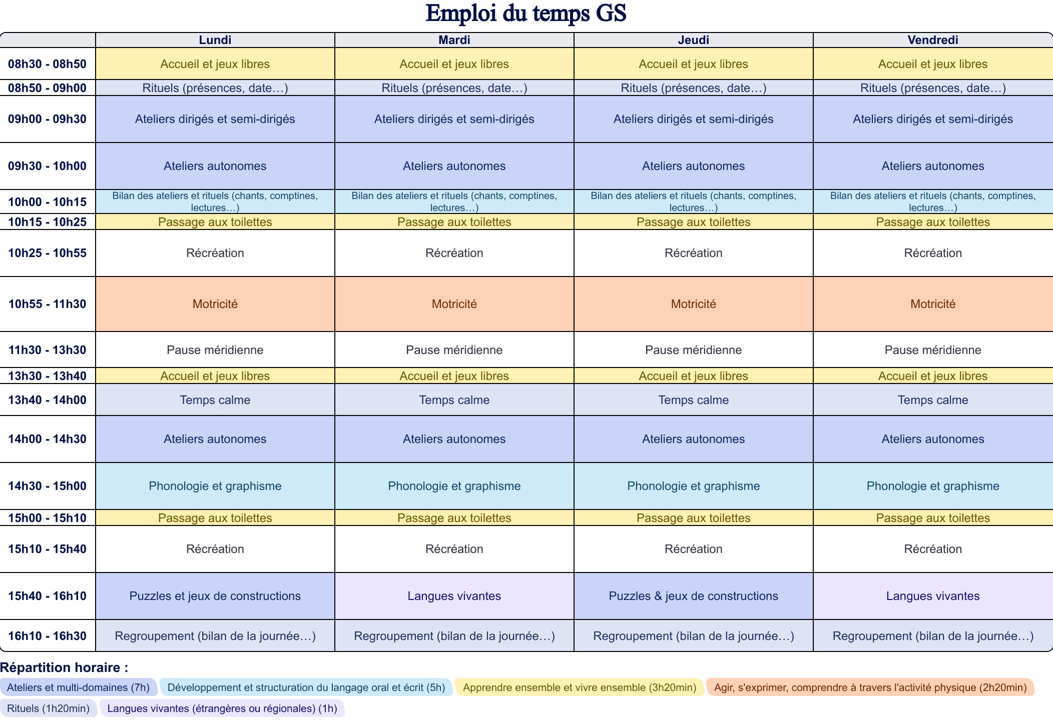 Modèle d'emploi du temps Maternelle - aperçu