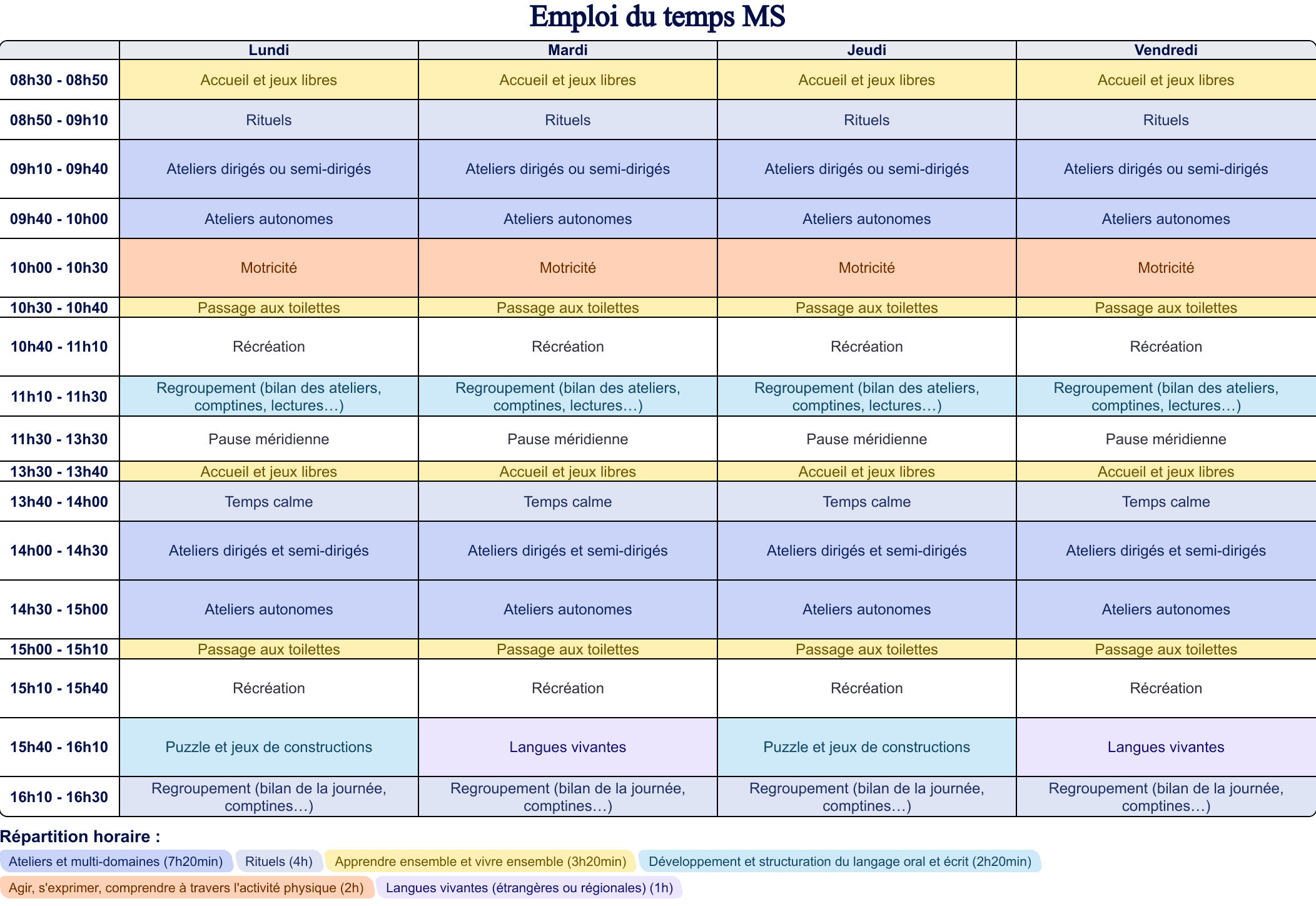Modèle d'emploi du temps Maternelle MS - aperçu