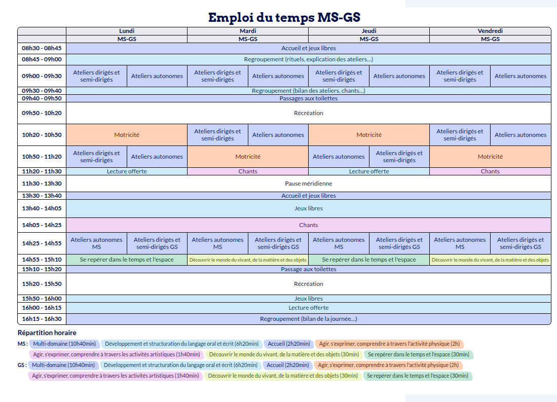 Modèle d'emploi du temps Maternelle MS-GS - aperçu