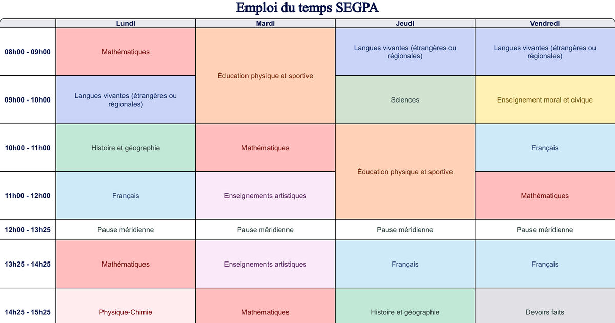 Emploi du temps SEGPA - Cycle 3 - Teetsh