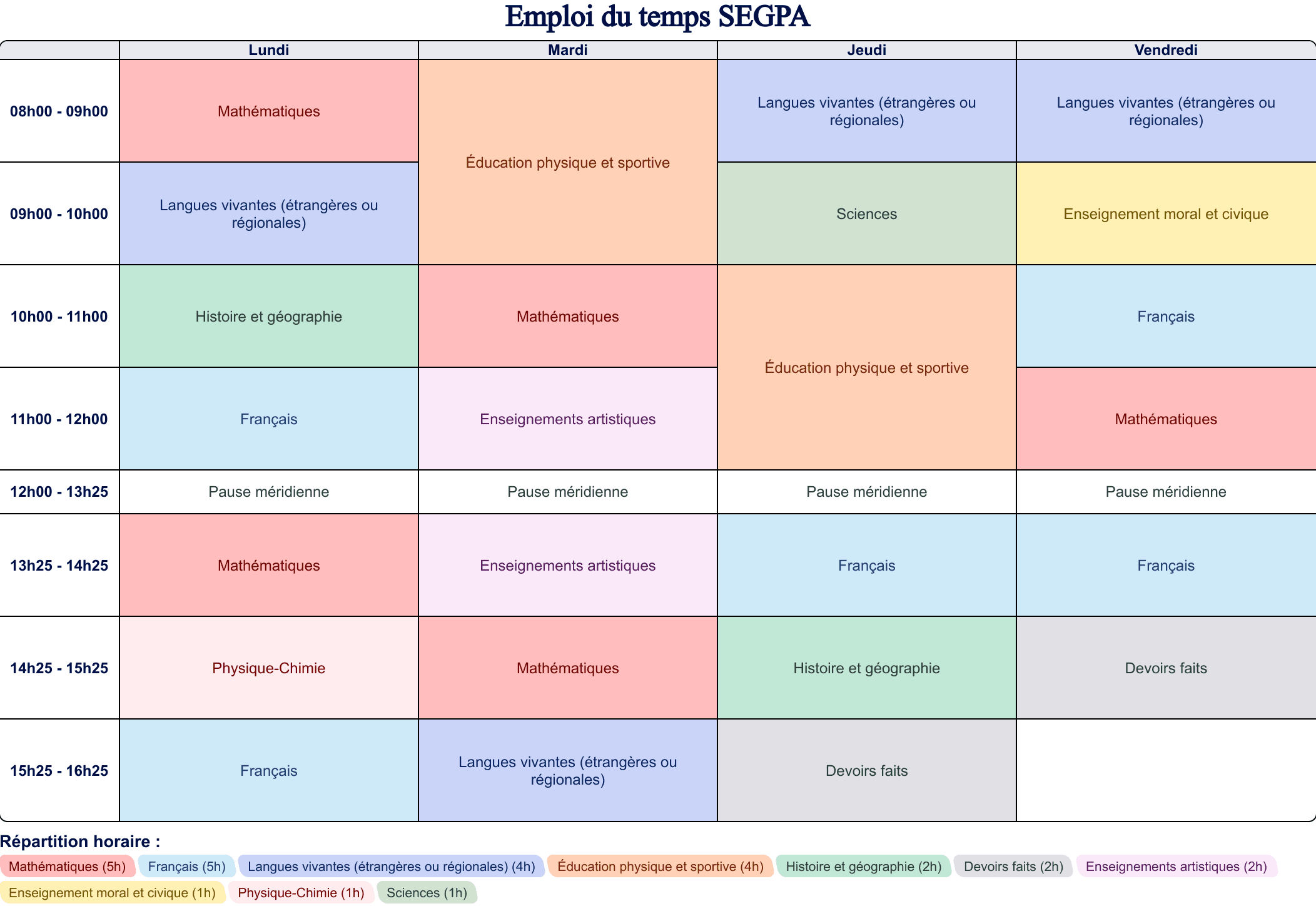 Modèle d'emploi du temps SEGPA - aperçu