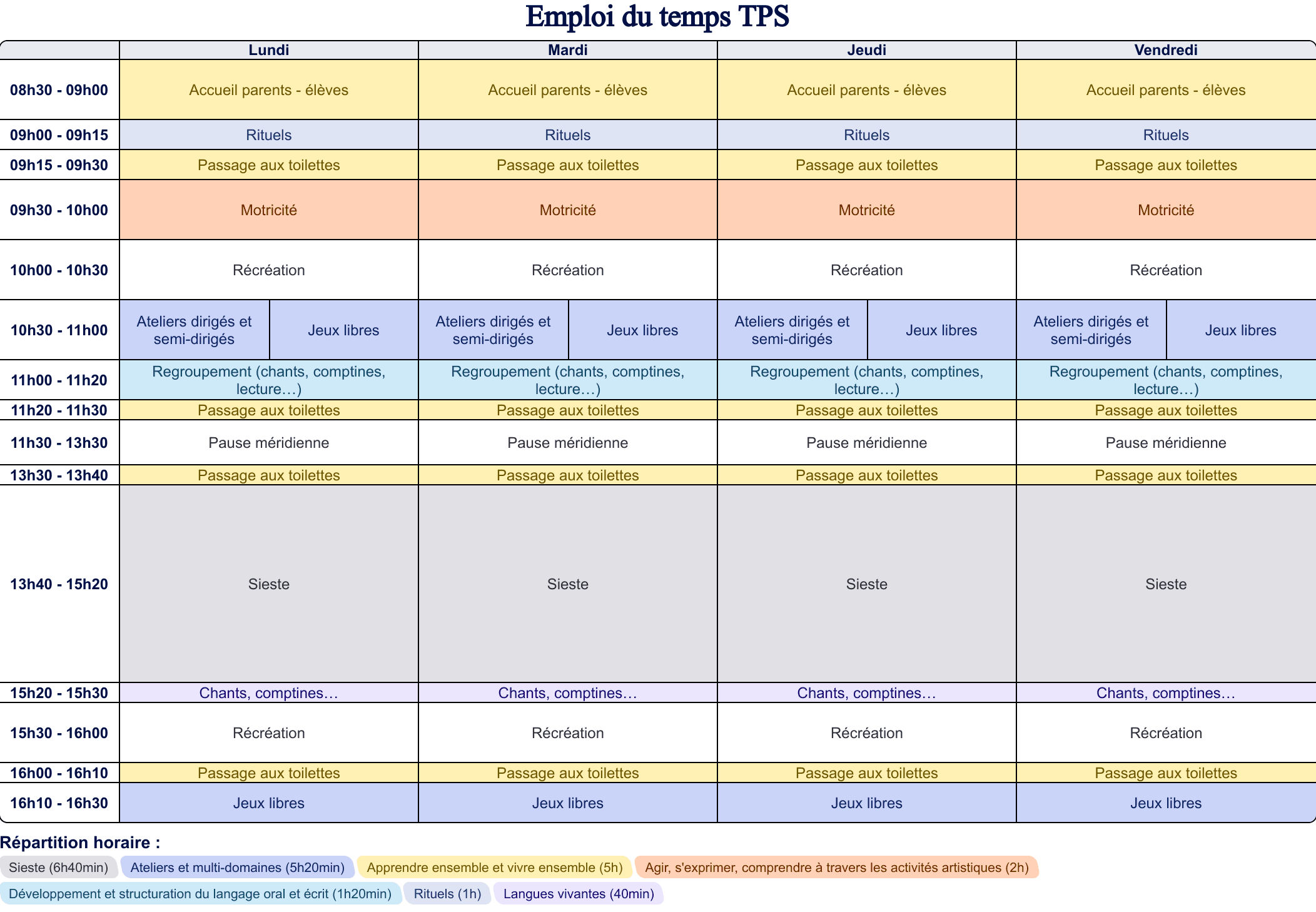 Modèle d'emploi du temps TPS - aperçu