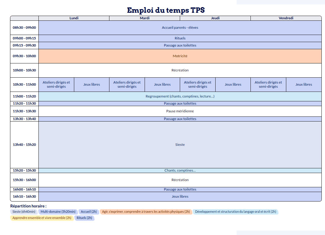 Modèle d'emploi du temps TPS - aperçu