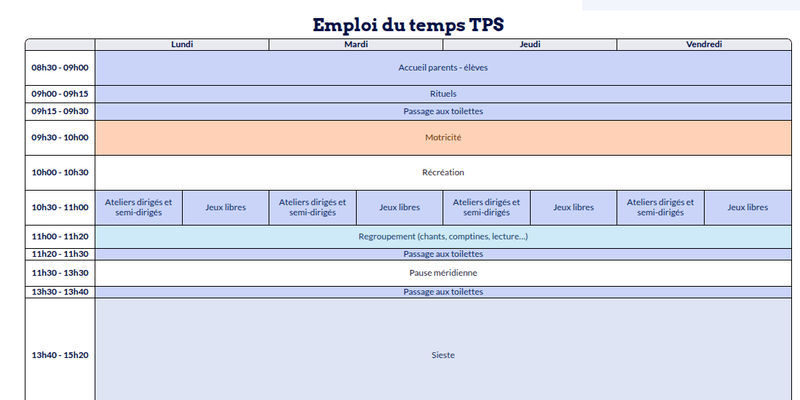 Modèle d'emploi du temps TPS - aperçu