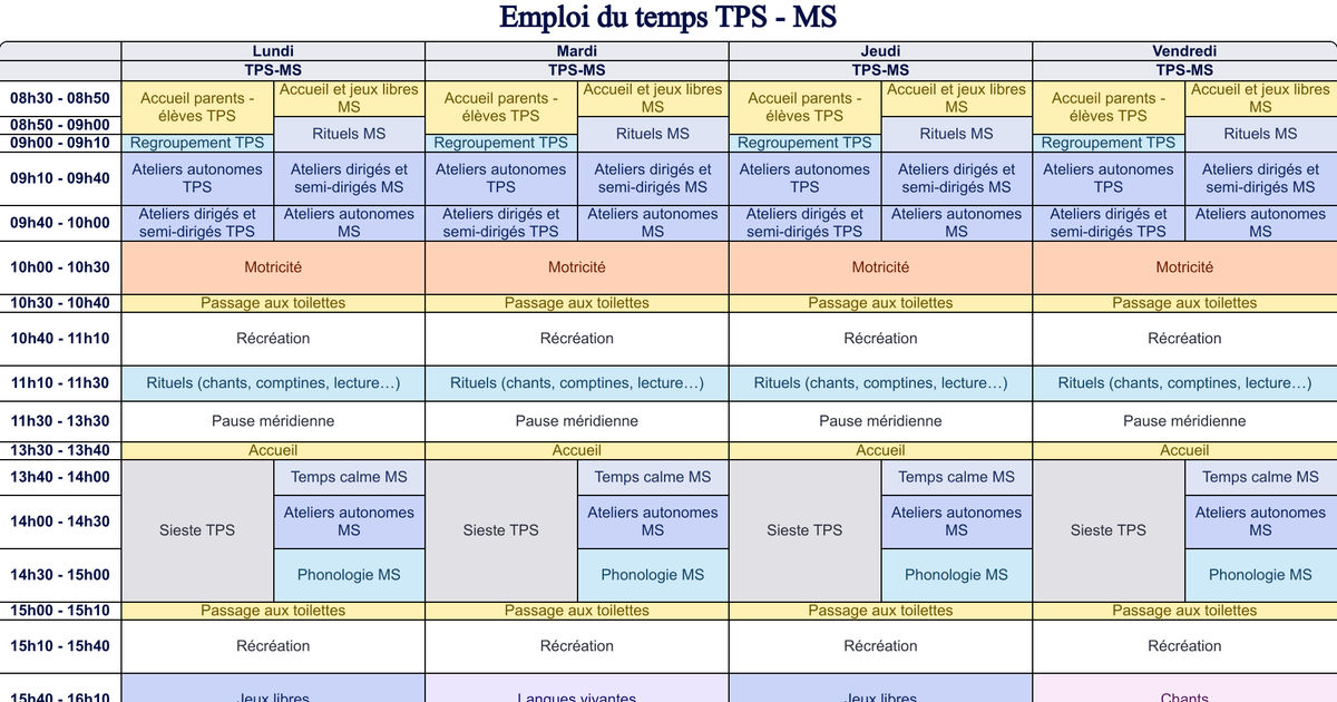 Emploi du temps TPS-MS - Cycle 1 - Teetsh