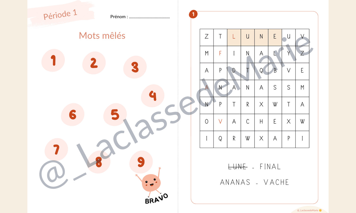Livret autonomie mots mêlés La classe de Marie Vignette2