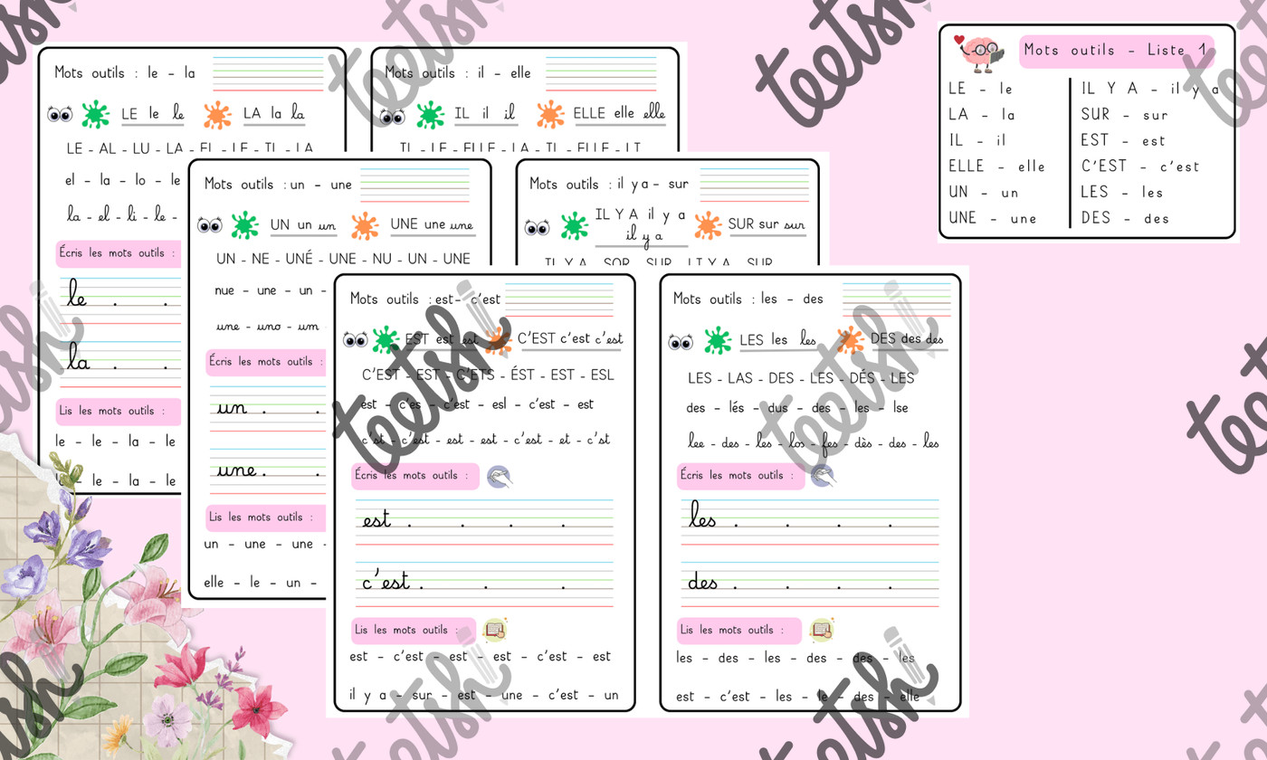 Aperçu Mots outils Fiches exercices P1 Maitresse Romy 2