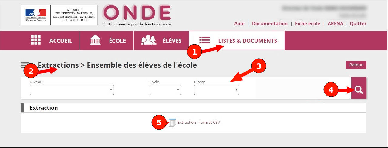 Capture écran ONDE pour télécharger le CSV