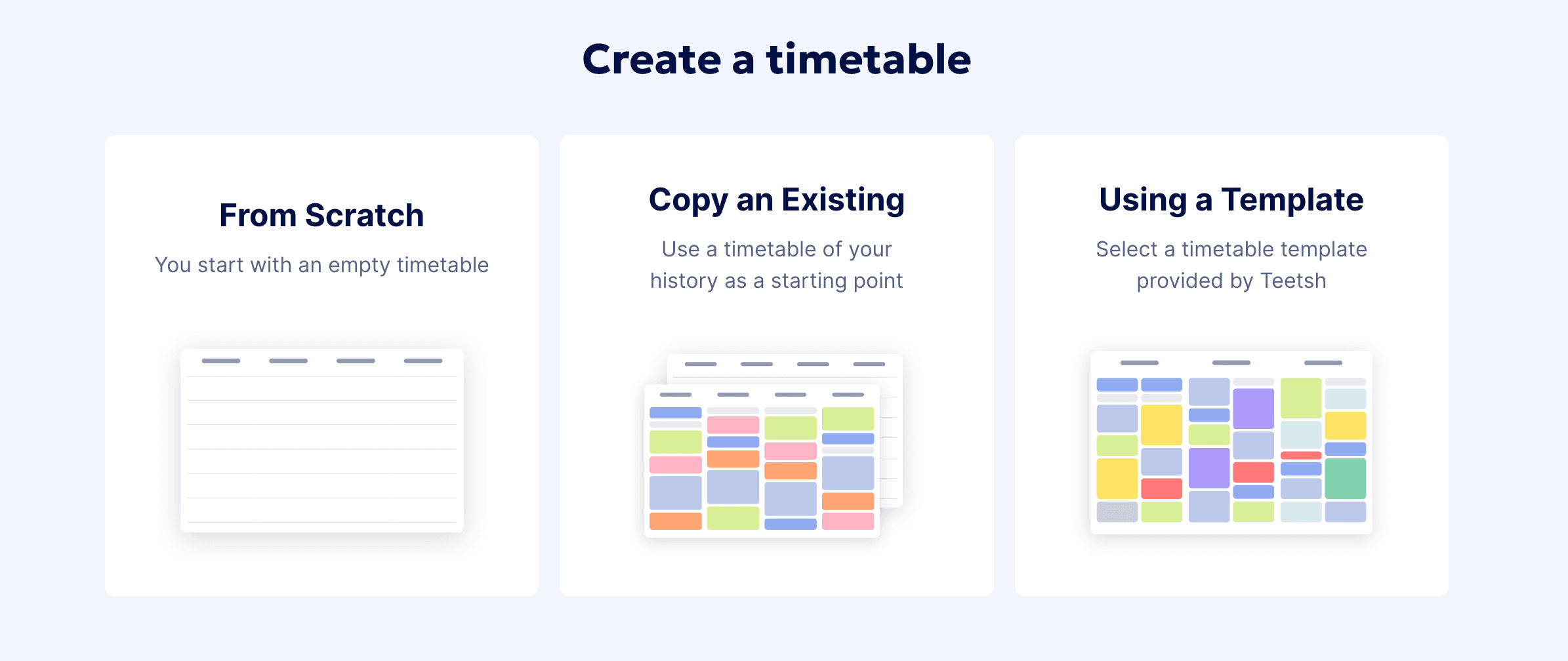 Overview of options for creating a timetable