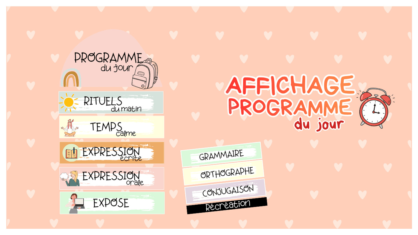 Affichage programme du jour : repères visuels pour la classe