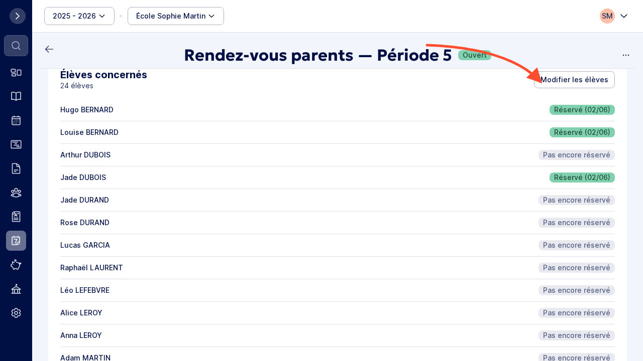Modifier les élèves : bouton accessible depuis la campagne pour ajouter ou retirer des élèves a posteriori.