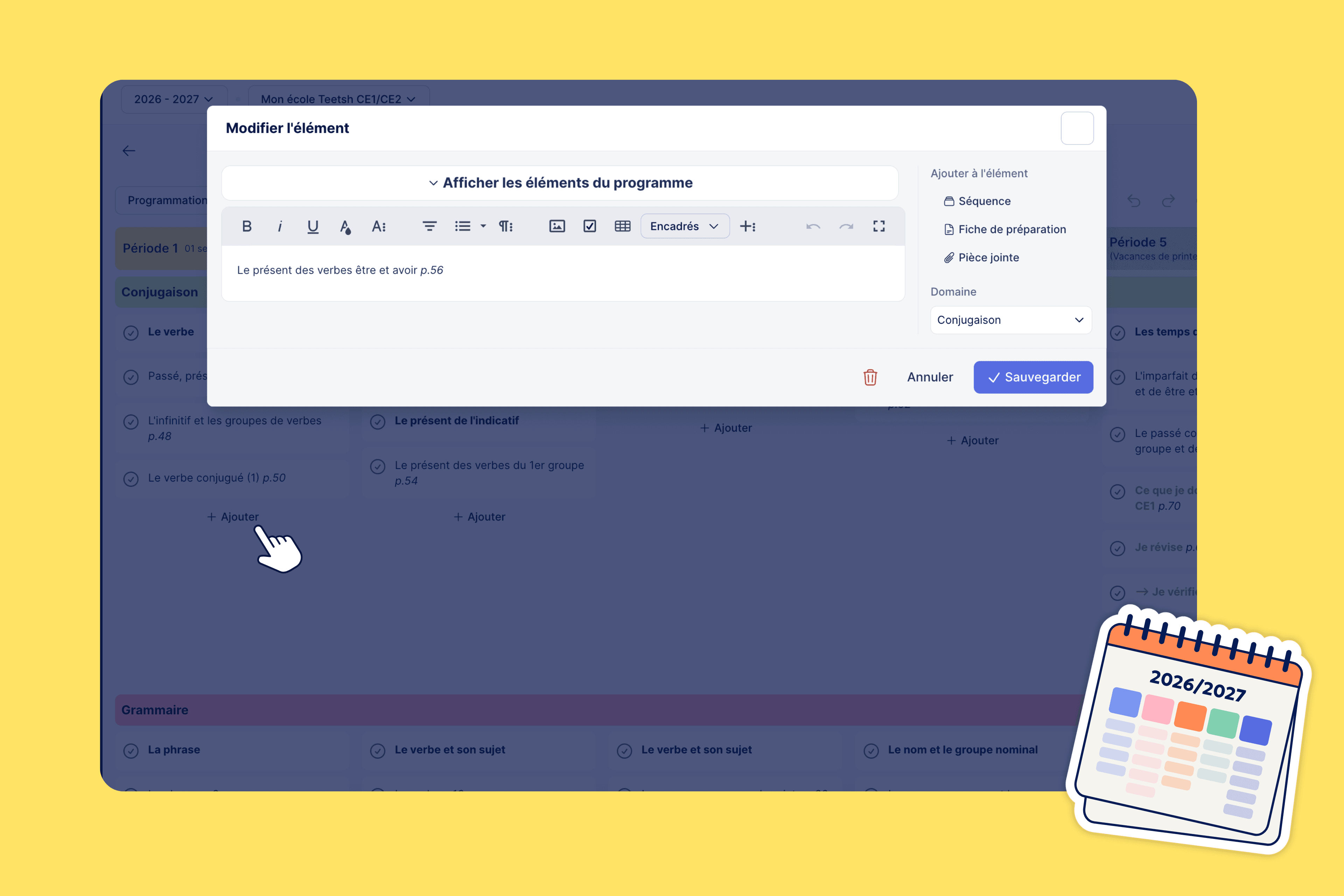 Aperçu - Ajouter ou Modifier les éléments de programmation - Teetsh