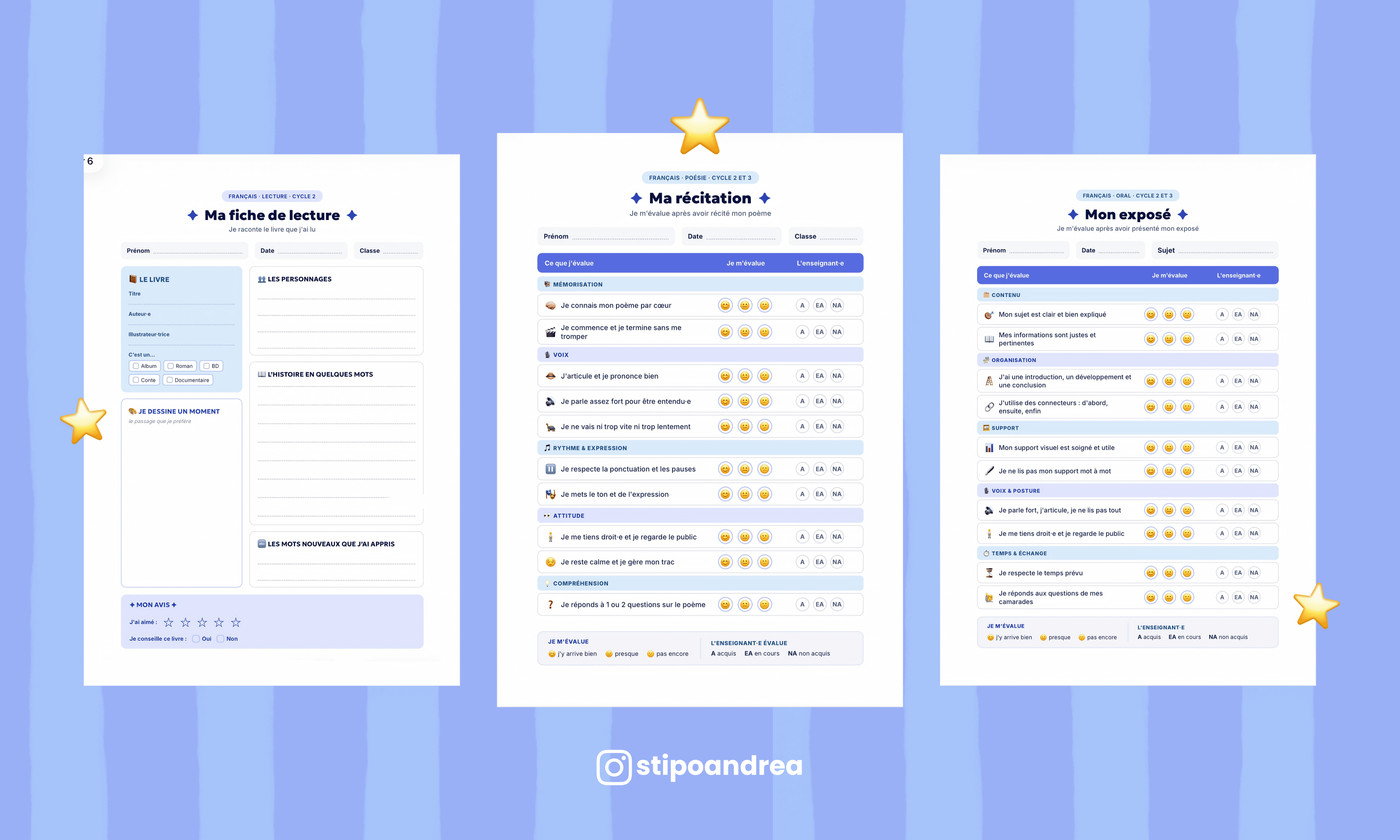 Kit de grilles d'autoévaluation • Cycle 2 & 3 🎯