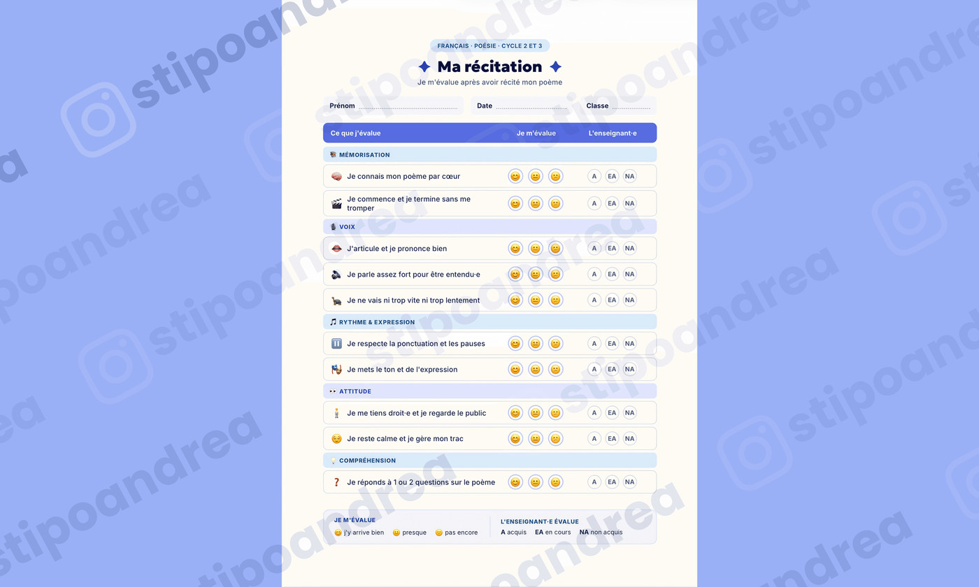 Kit de grilles d'autoévaluation • Cycle 2 & 3 🎯