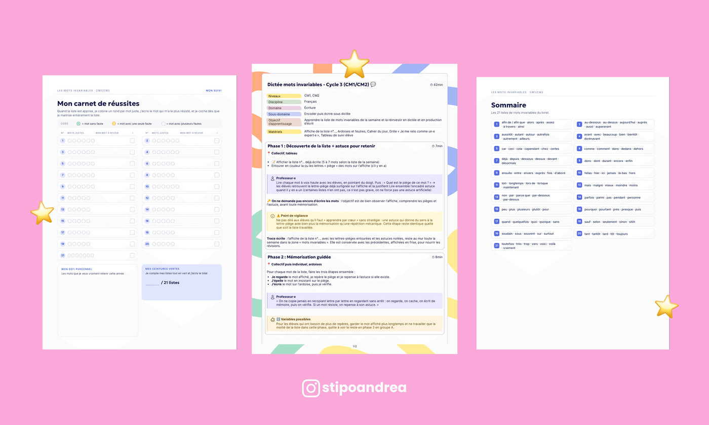 Dictée mots invariables - Cycle 3 (CM1/CM2) 💬