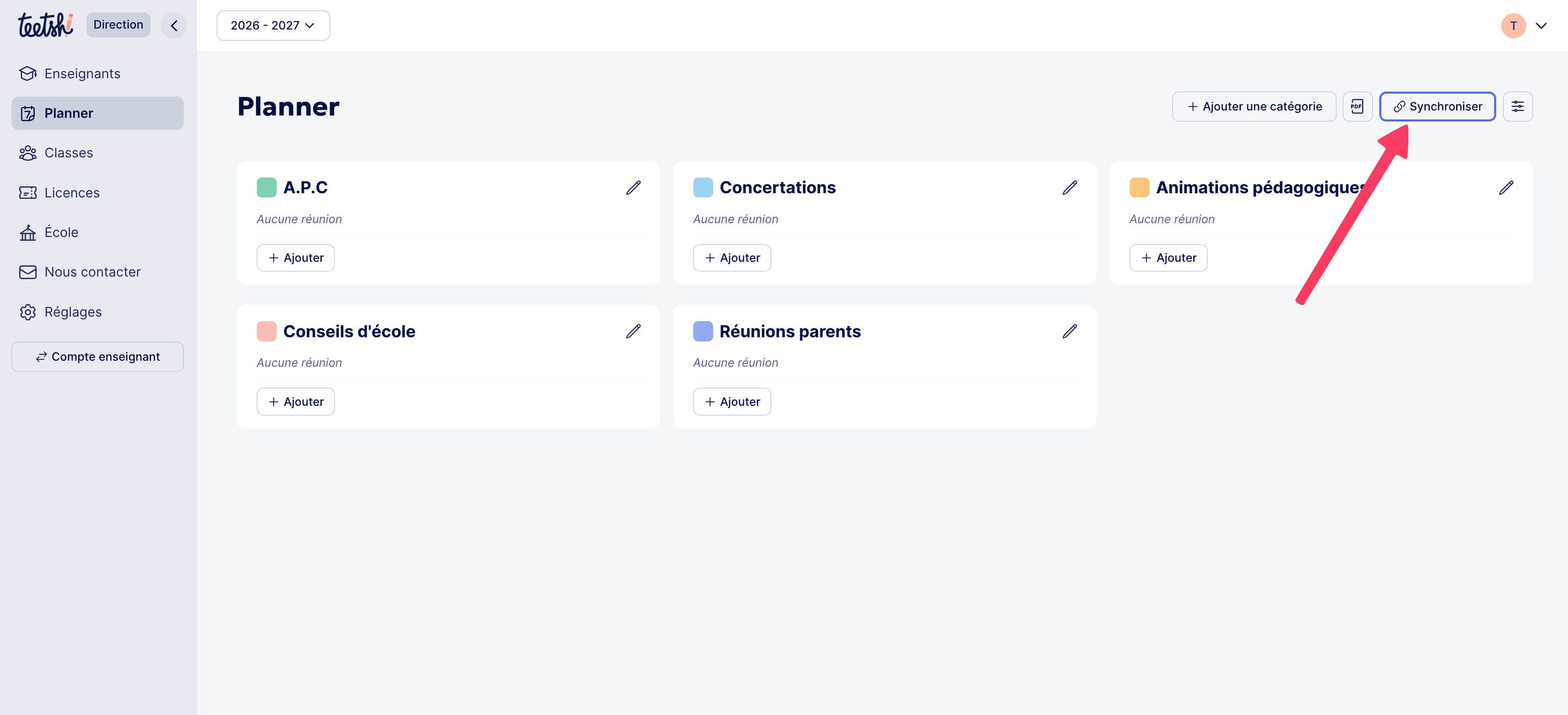 Aperçu - Synchroniser planner direction avec agenda externe - Teetsh