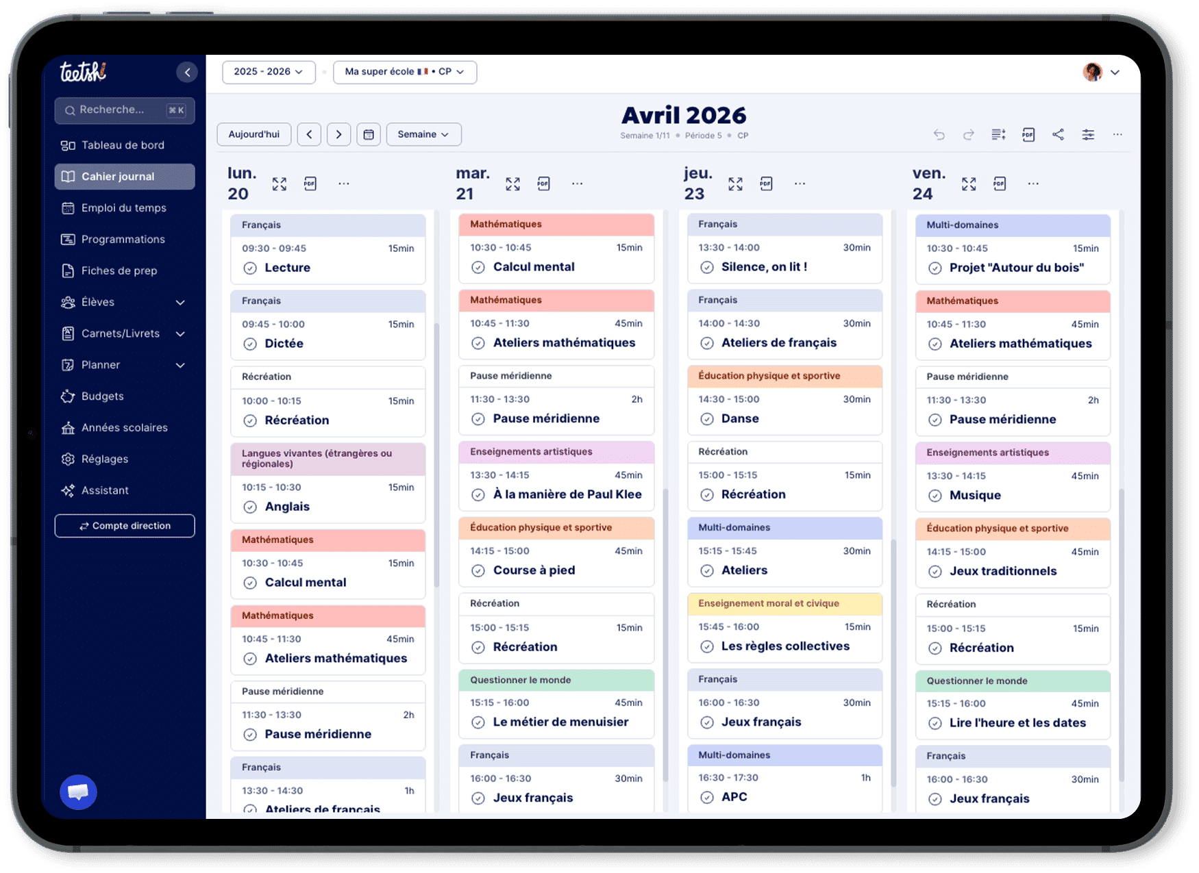 Aperçu Teetsh App Cahier journal FR