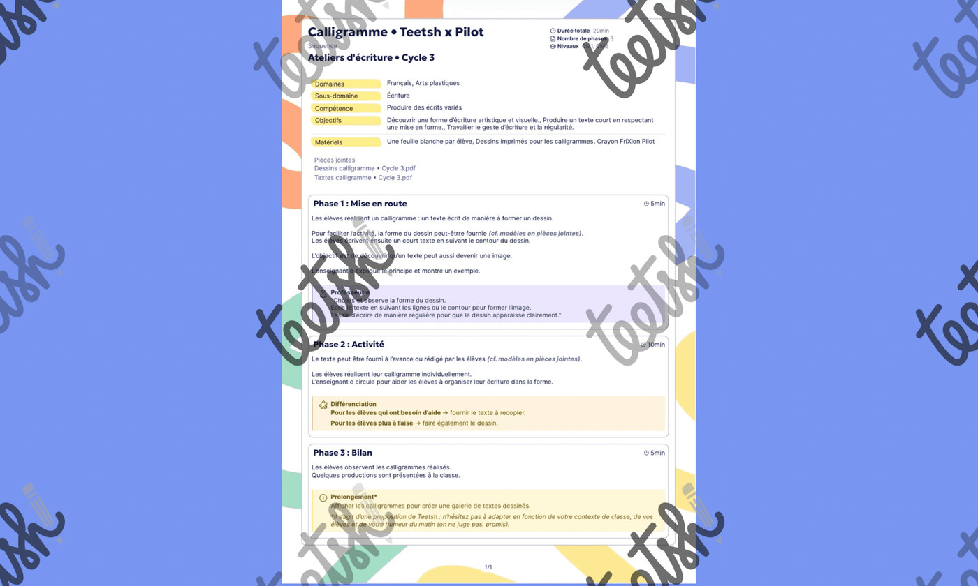 Aperçu Ateliers écriture Cycle 3 Teetsh