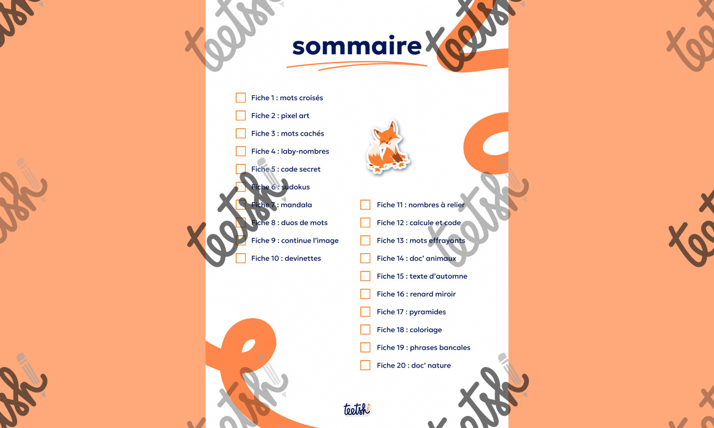 Aperçu Cahier d'autonomie Teetsh CE1 CE2 Période 1 Sommaire