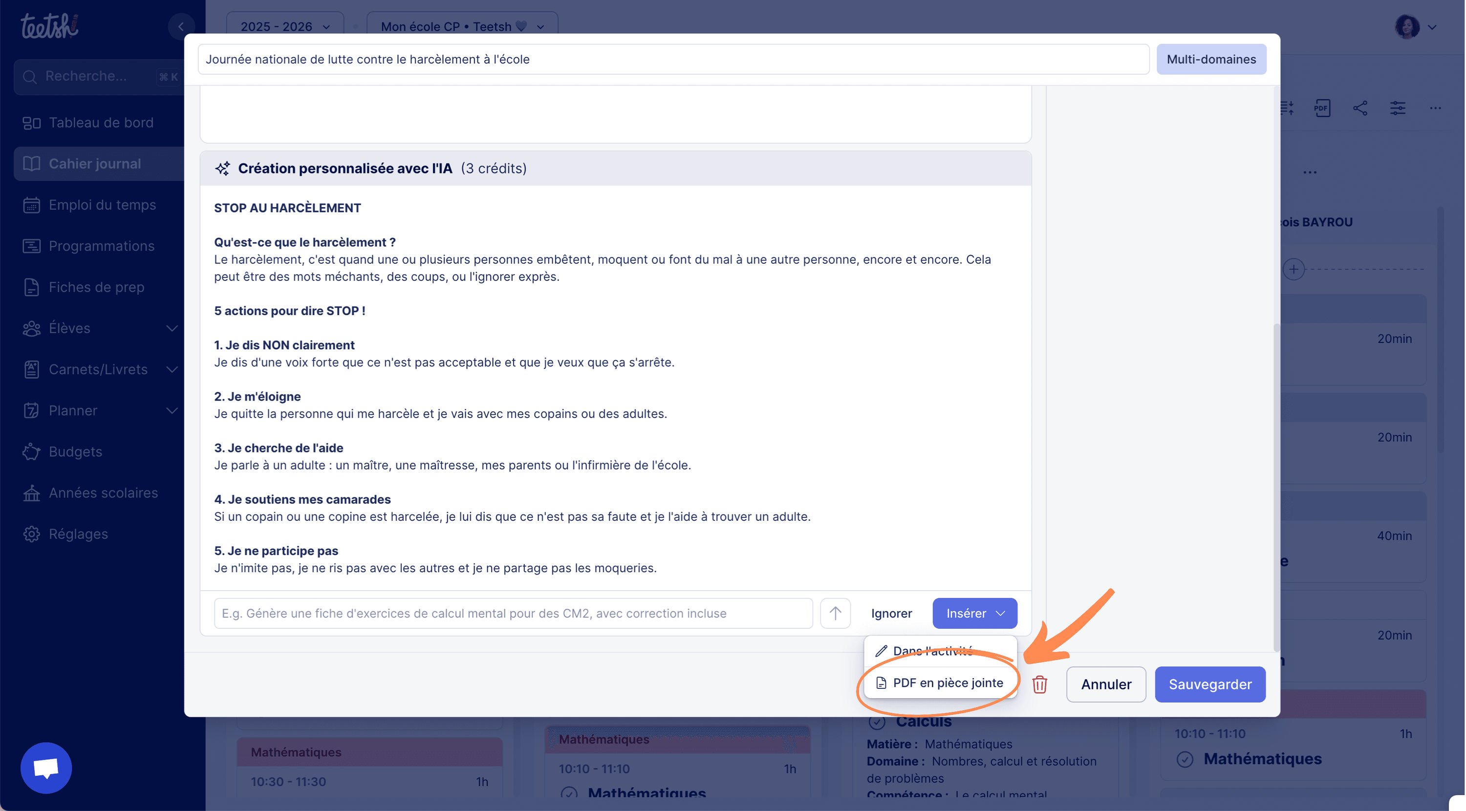 Aperçu Insérer la proposition de l’IA en tant que pièce jointe au format PDF