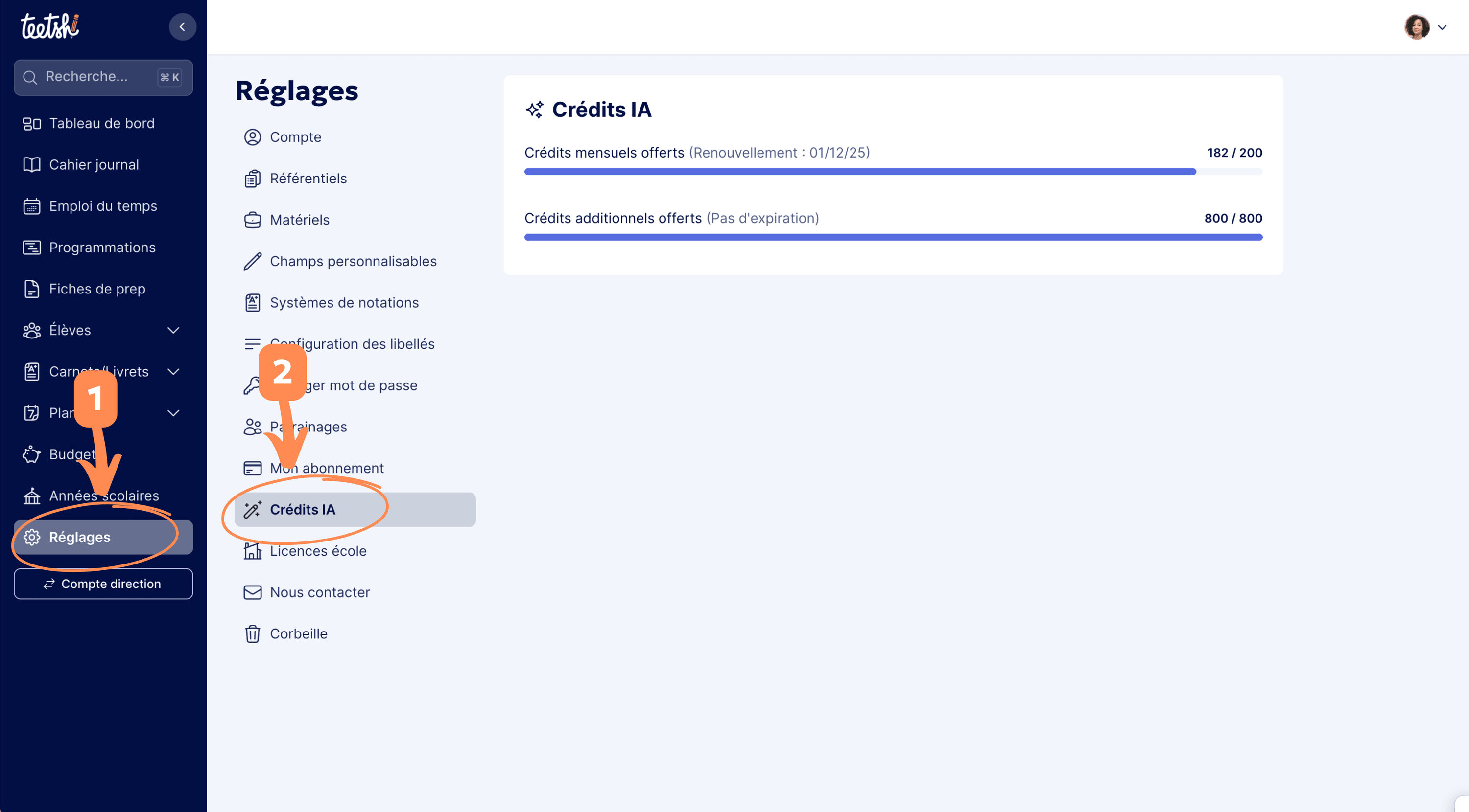 Aperçu Suivi du solde de crédits IA dans l’app