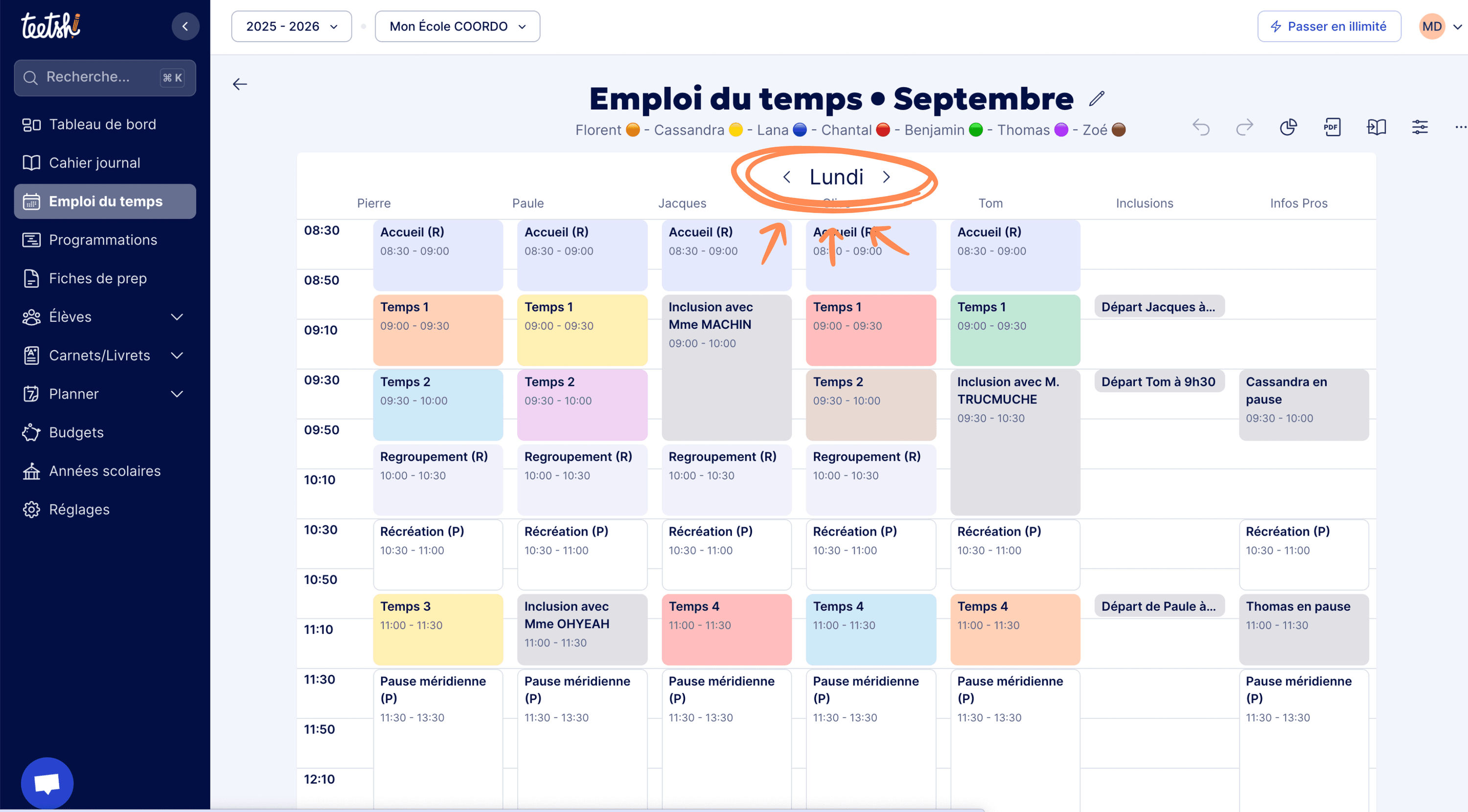 Aperçu Navigation de jour en jour grâce aux < et >