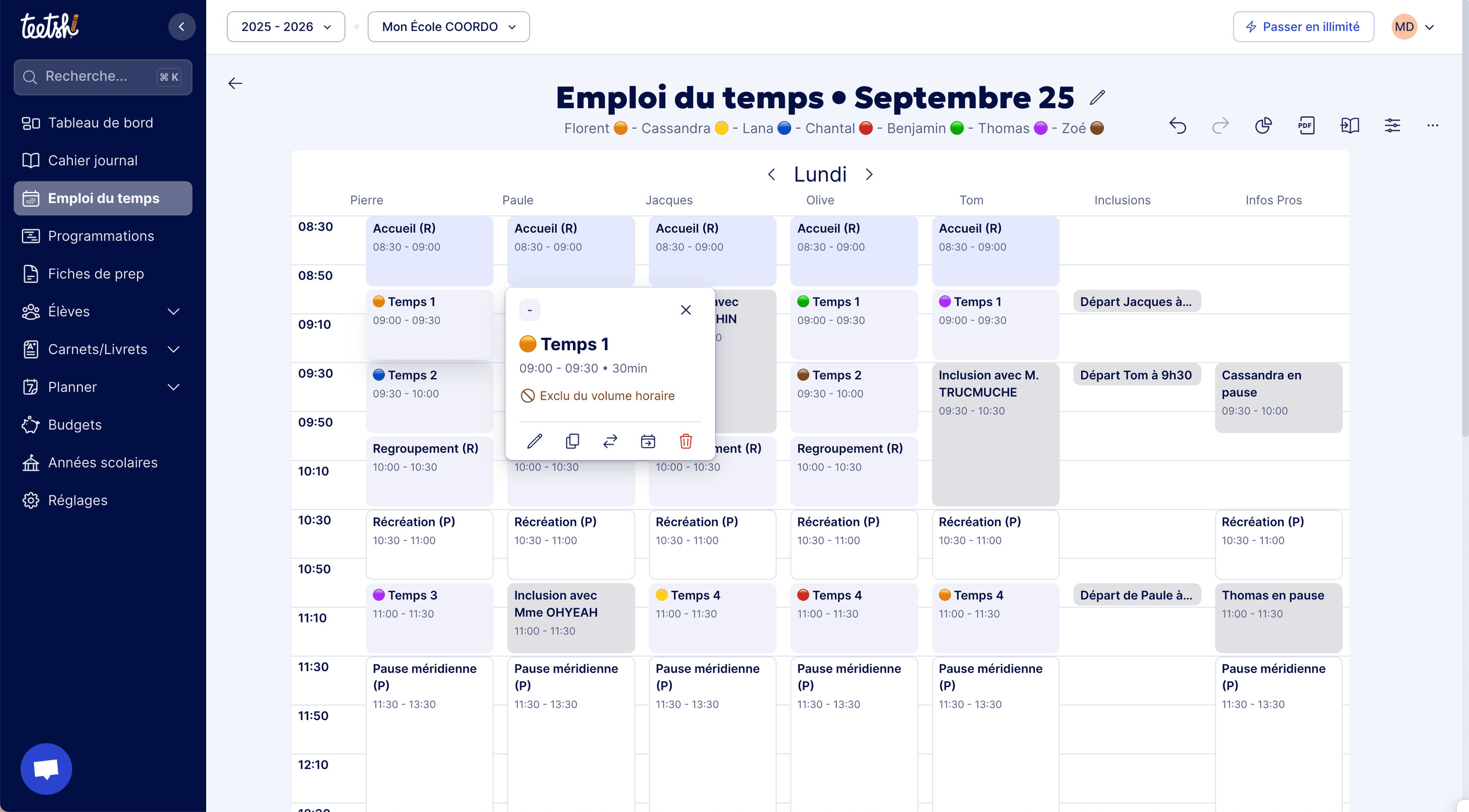 Aperçu Vue d’un emploi du temps avec emojis colorés