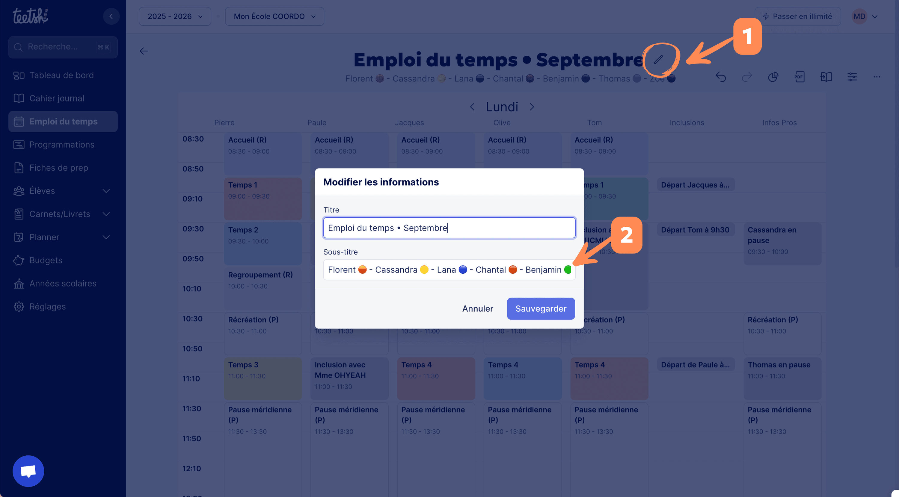 Aperçu jouter une légende en sous-titre de l’emploi du temps
