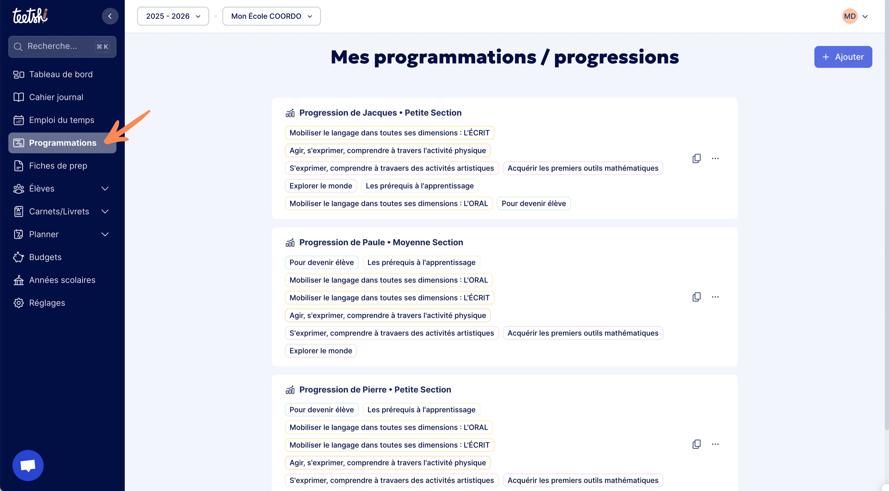 Aperçu Exemple de progressions pour élèves en UEMA