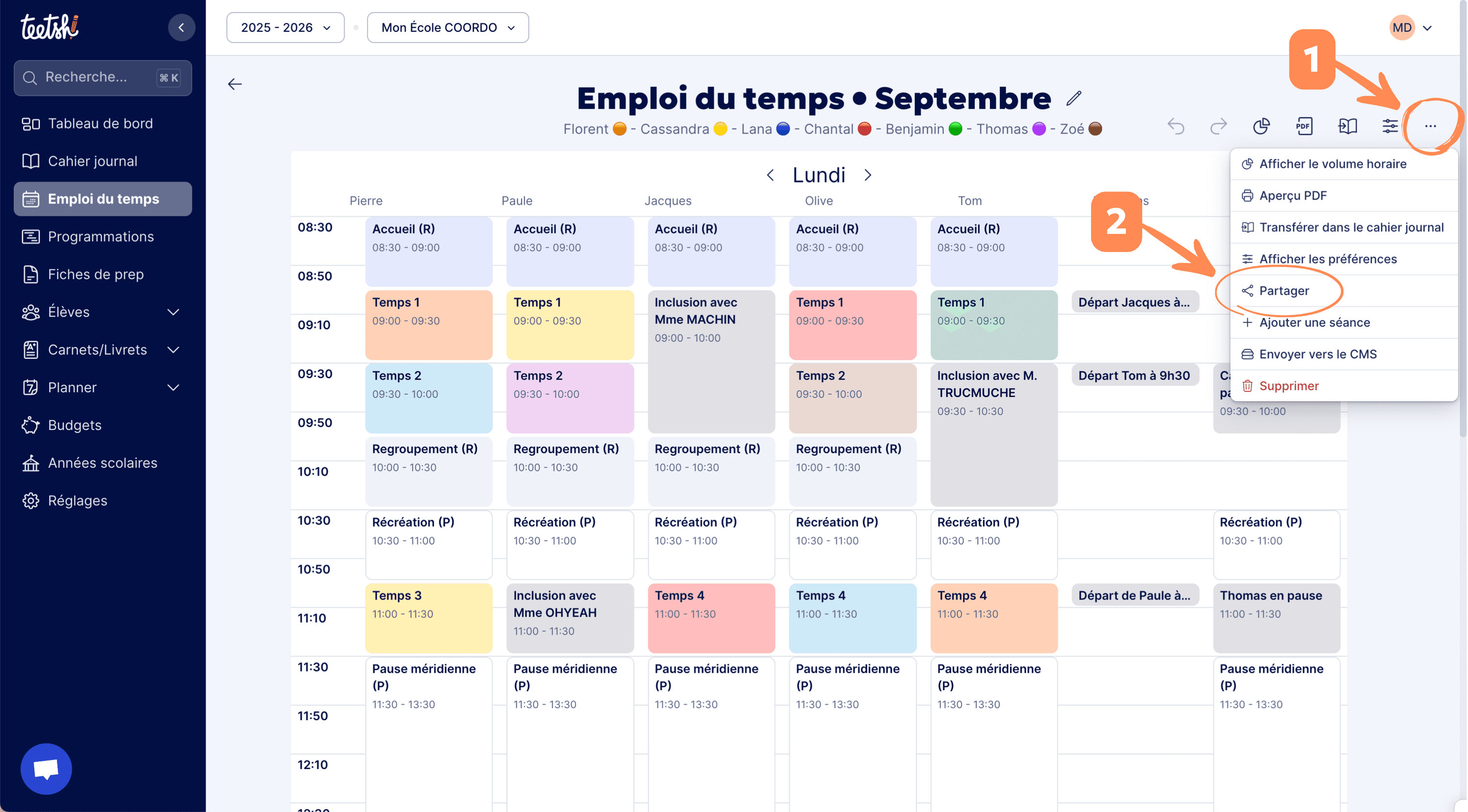 Aperçu Exemple : Partager un emploi du temps