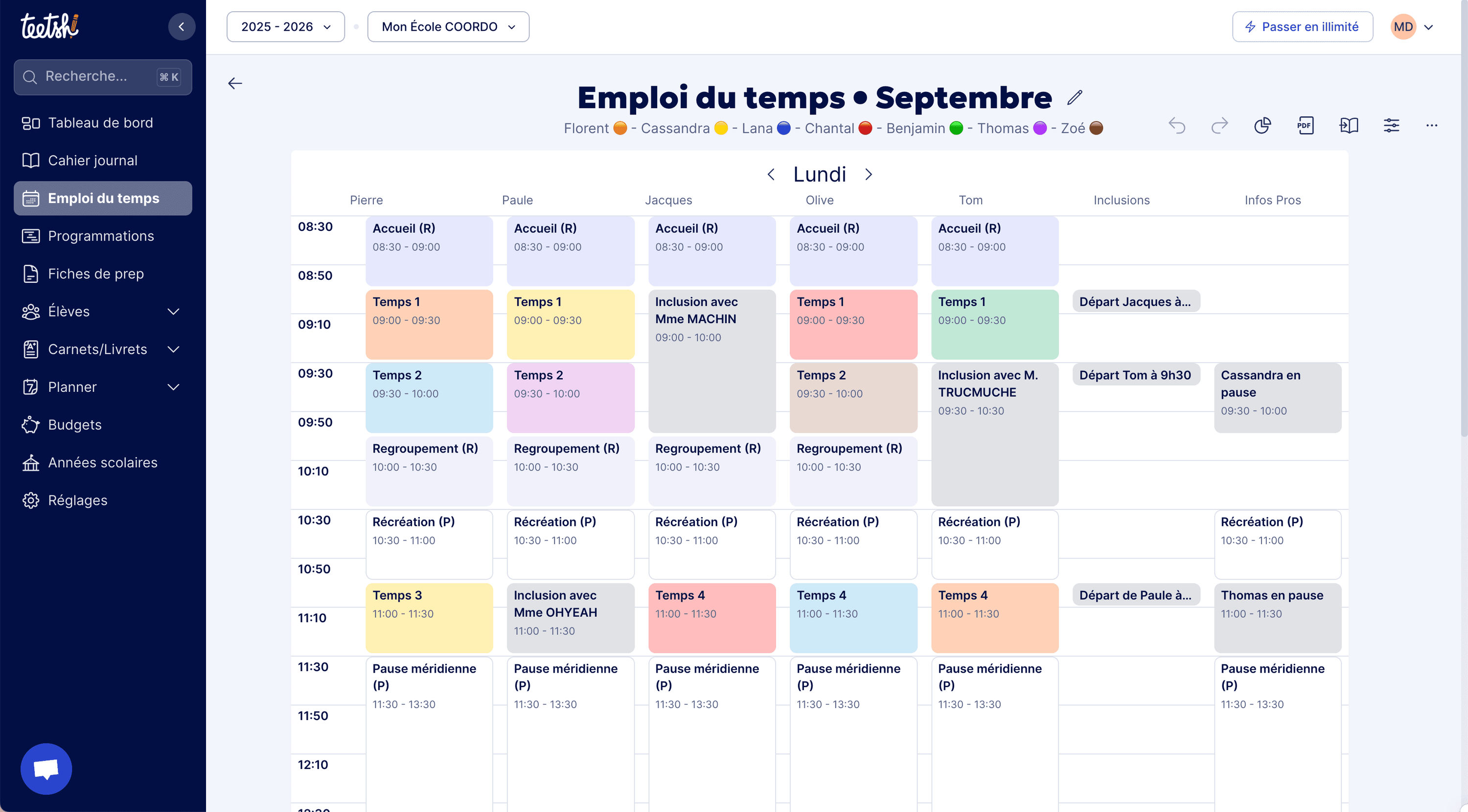 Aperçu Vue d’un emploi du temps finalisé