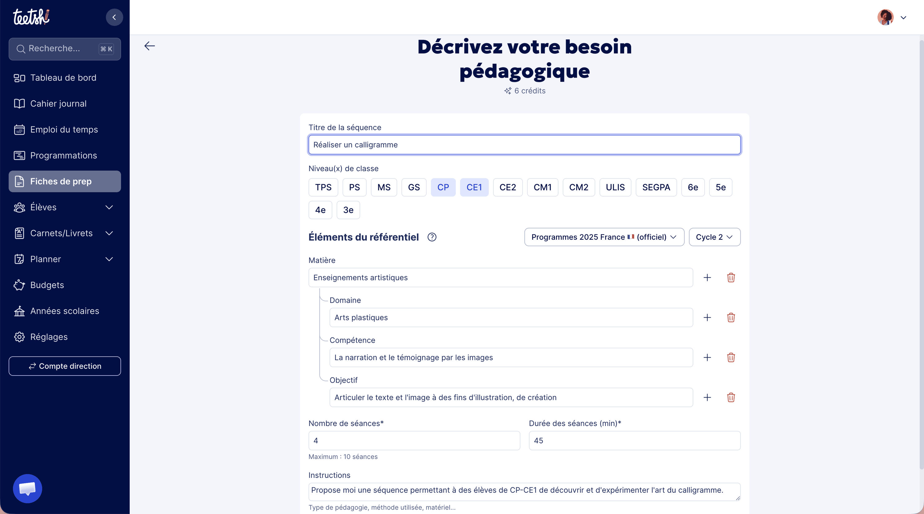 Aperçu Générer une séquence pédagogique avec l