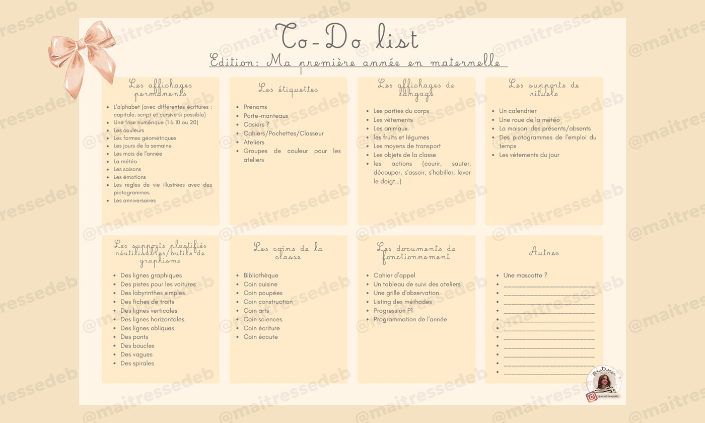 Aperçu To do list Ma première année en maternelle Maitresse Déb x Teetsh - Image 1