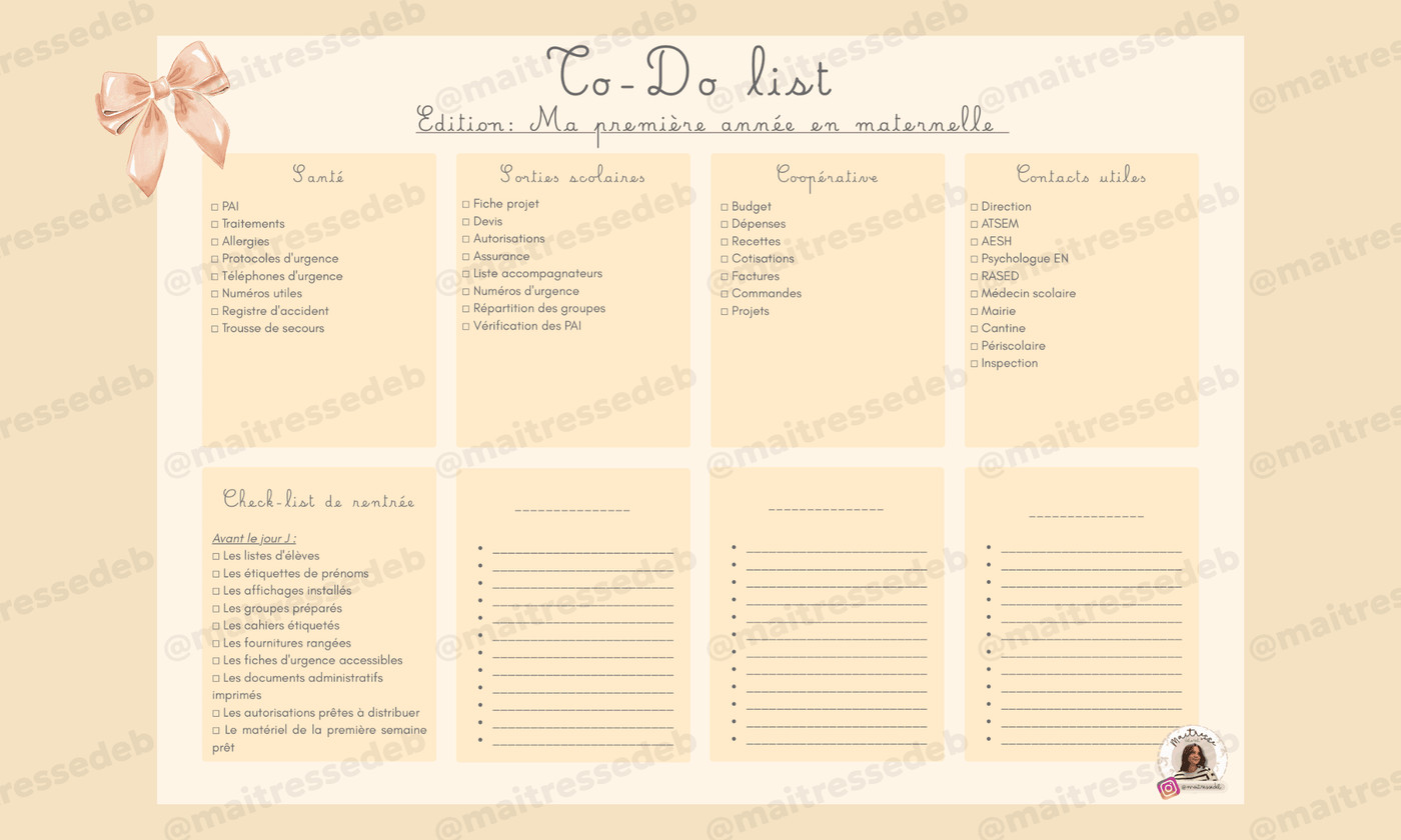 Aperçu To do list Ma première année en maternelle Maitresse Déb x Teetsh - Image 3